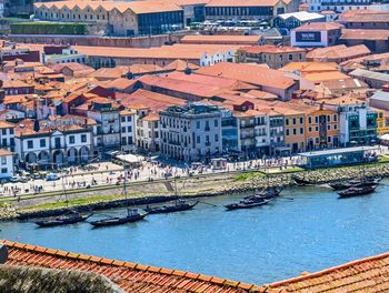 High angle view of buildings in city