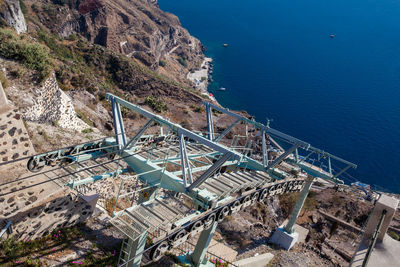 Santorini cable car which connects the port with the town of thera