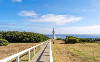 Footpath leading to cape otway lighthouse against sky