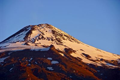 Scenic view of snowcapped mountain against clear blue sky