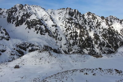 Scenic view of snow covered mountains against sky