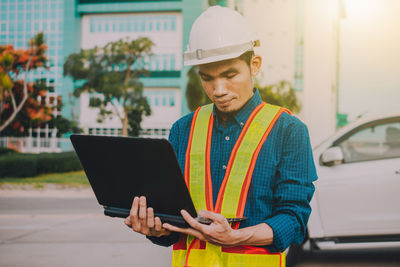 Man working with mobile phone