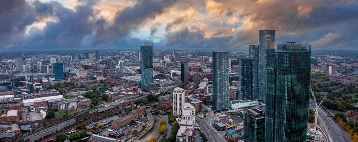 Aerial view of manchester city in uk