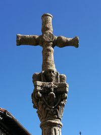 Low angle view of statue against clear blue sky