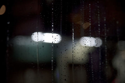 Full frame shot of wet glass window in rainy season