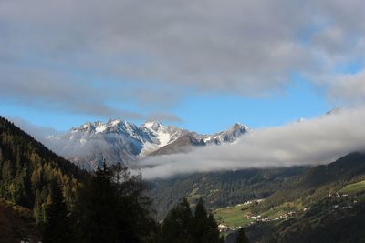 Scenic view of snowcapped mountains against sky