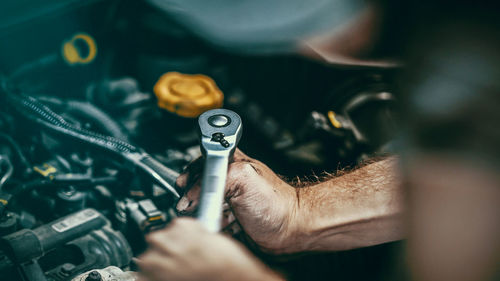 High angle view of man working