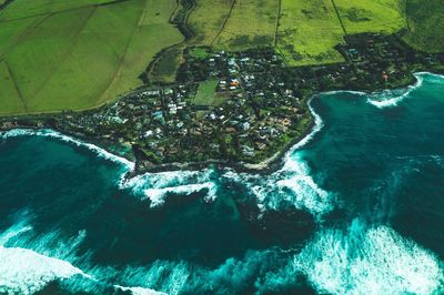 High angle view of sea and rocks