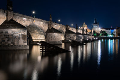 View of charles bridge over river at night