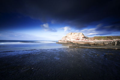 Scenic view of sea against cloudy sky
