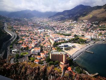 High angle view of townscape against sky