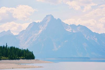 Scenic view of mountains against cloudy sky