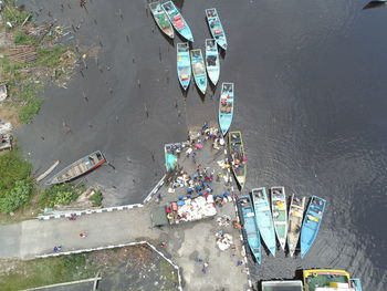 Aerial view of people at harbor