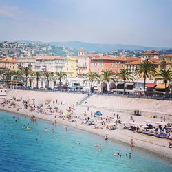 High angle view of people at the beach of nice