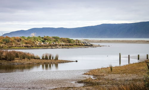 Scenic view of lake against sky