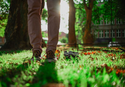 Low section of person standing on grass