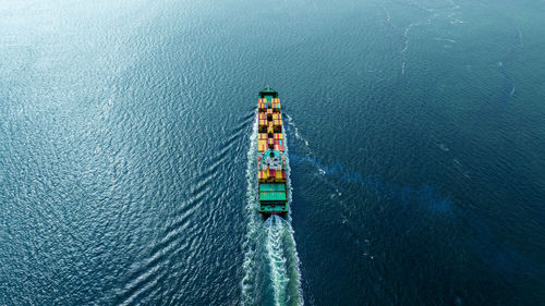 High angle view of ship in sea