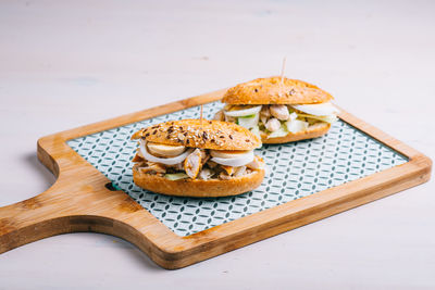 High angle view of food on table