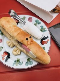 High angle view of food in plate on table