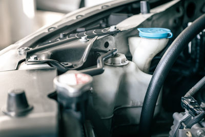 Details of car engine, automobile radiator or auto radiator tank, shallow depth of field