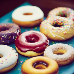 Close-up of donuts on table