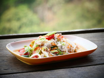 Close-up of meal served on table