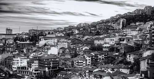 Panoramic view over the old city, veliko tarnovo city, bulgaria 