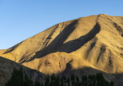 Low angle view of mountain against clear sky