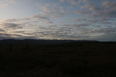 Scenic view of field against sky during sunset