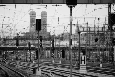 Train at railroad station in city