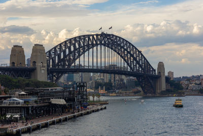 View of bridge over river against cloudy sky