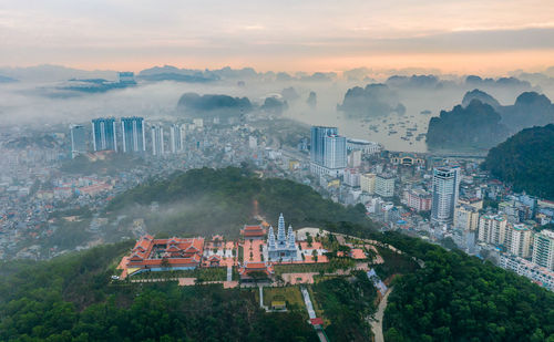 High angle view of townscape against sky