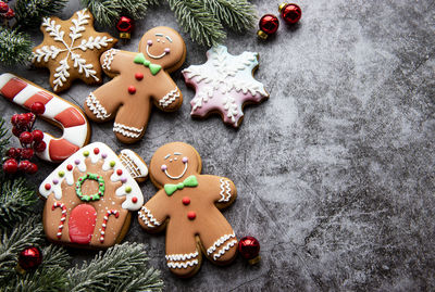 Christmas backgrounds. homemade gingerbread cookies border with copy space.