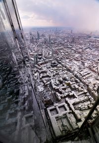 High angle view of buildings against sky