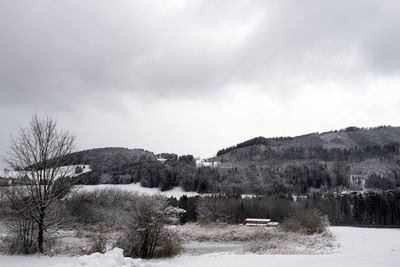 Scenic view of landscape against sky during winter