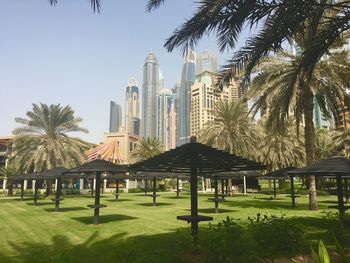 Gazebo in park against clear sky