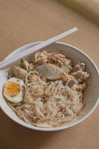 High angle view of meal served in bowl