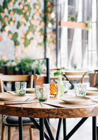 Place setting on table in restaurant