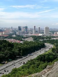 High angle view of cityscape against sky