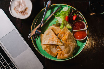 High angle view of food in bowl on table