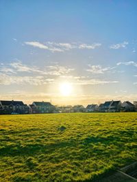 Scenic view of field against sky during sunset