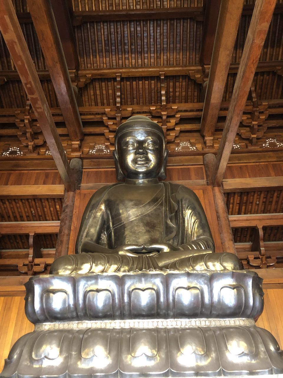 LOW ANGLE VIEW OF BUDDHA STATUE IN BUILDING