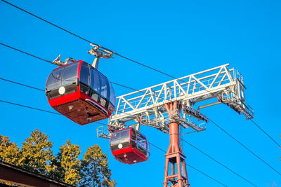 Low angle view of crane against clear blue sky