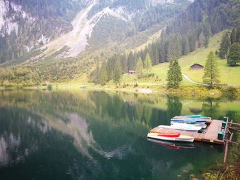 Scenic view of boats in sea