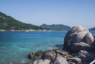 Scenic view of sea against clear sky