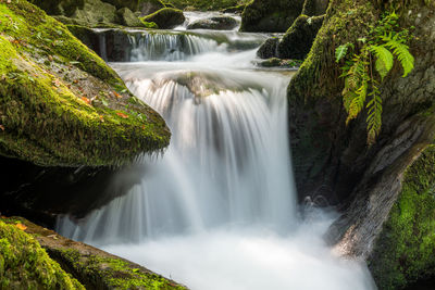 Long exposure of a waterfall on the hoar oak water river at watersmeet in exmoor national park