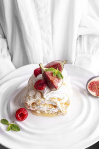 Close-up of strawberry cake in plate