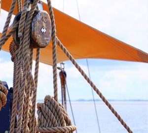 Close-up of rope on boat against sky