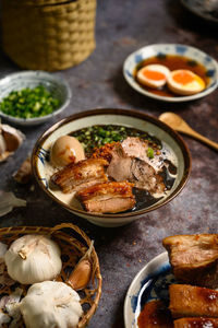 High angle view of food on table