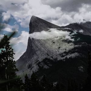 Scenic view of volcanic mountain against sky